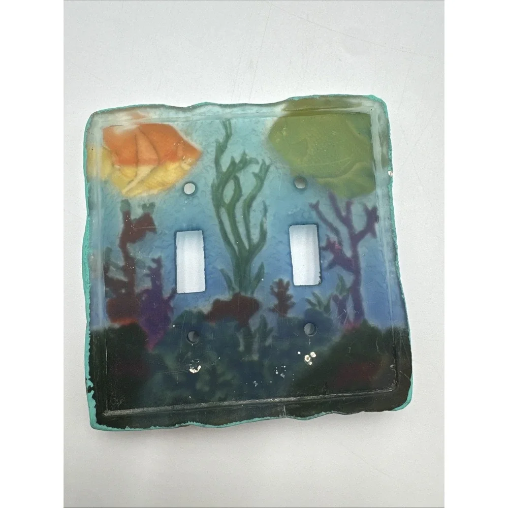 Vintage TROPICAL FISH Double Light Switch Wall Plate Cover Hand Painted Ocean 3D
